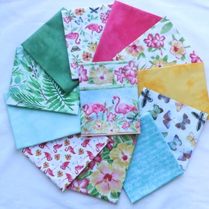 Pink Paradise - 12 Piece Fat Quarter Bundle - Henry Glass - Flamingos, Florals, Leaves, Butterflies, Script - 100% Cotton Woven Fabric