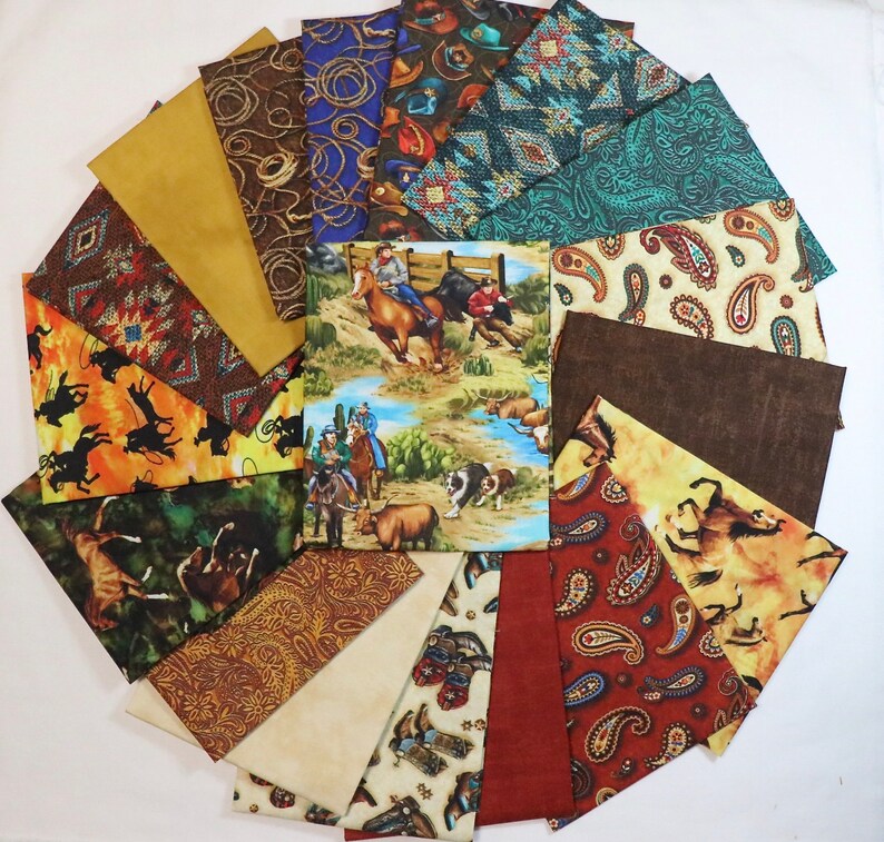 18 Piece FAT QUARTER Bundle - Cattle Drive - by Oasis - Western Theme - A Cowboy's Life - 100% Cotton Woven Fabrics
