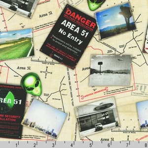Area 51 - Pattern # AXED-19545-283 EERIE - by Robert Kaufman - Top Secret - Aliens - UFOs - 100% Cotton Woven Fabric - Choose Cut
