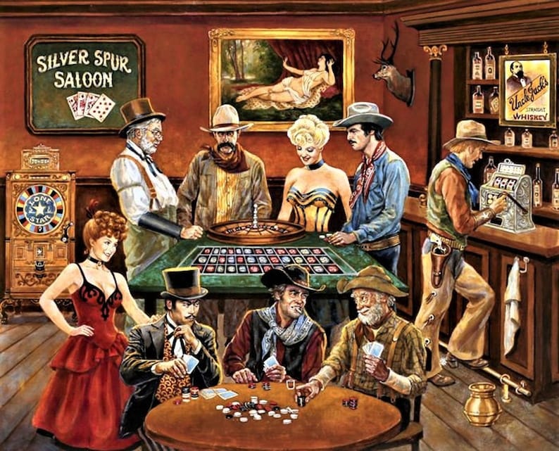 The Gamblers by David Textiles Wild West Saloon Poker Full Etsy