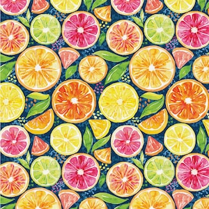 Sweet & Sour Citrus Mix  - Navy - by Paintbrush Studio - 100% Cotton Woven Fabric - Choose Your Cut