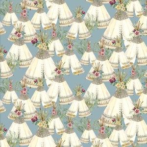 Forest Friends - Tents - Blue - Pattern # 3WI18675-BLU-CTN-D - Teepees - by 3 Wishes - 100% Cotton Woven Fabric - Choose Your Cut