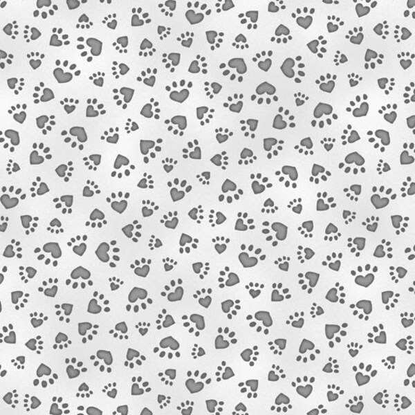 All You Need Is Love And A Cat - Paw Prints - Lt Gray - # GLA-9904-09 - by Henry Glass - 100% Cotton Woven Fabric, Choose Your Cut