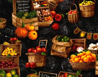 Marketplace - Scene - #594911 - by Oasis Fabrics - Farmer's Market - Fresh Foods - Organic Farm - 100% Cotton Woven Fabric, Choose Your Cut