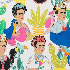Frida Con Las Plumes - Pattern # 8857A - Natural - Mexican Folkloric - Alexander Henry - 100% Cotton Woven Fabric - Choose Your Cut