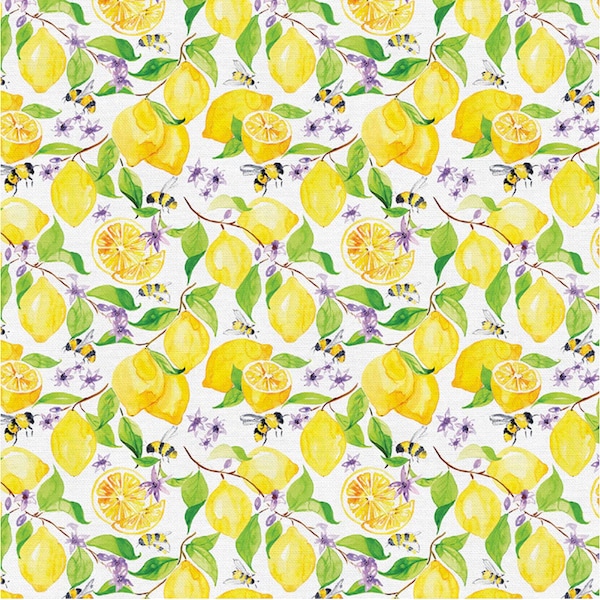 Sweet & Sour Lemon Tree  - White - by Paintbrush Studio - 100% Cotton Woven Fabric - Choose Your Cut