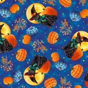 Abra-CAT-Dabra Cat and Pumpkin Toss - #29666 -W - by Quilting Treasures - 100% Cotton Woven Fabric - Choose Your Cut