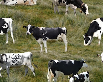 Remnant 20 inches - Black and White Cows - # 0208E - by Quiltex - Cotton Fabric