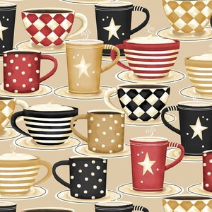 Coffee Always - Packed Cups Cream - #3012 56071 223 - by Wilmington Prints - 100% Cotton Woven Fabric - Choose Your Cut