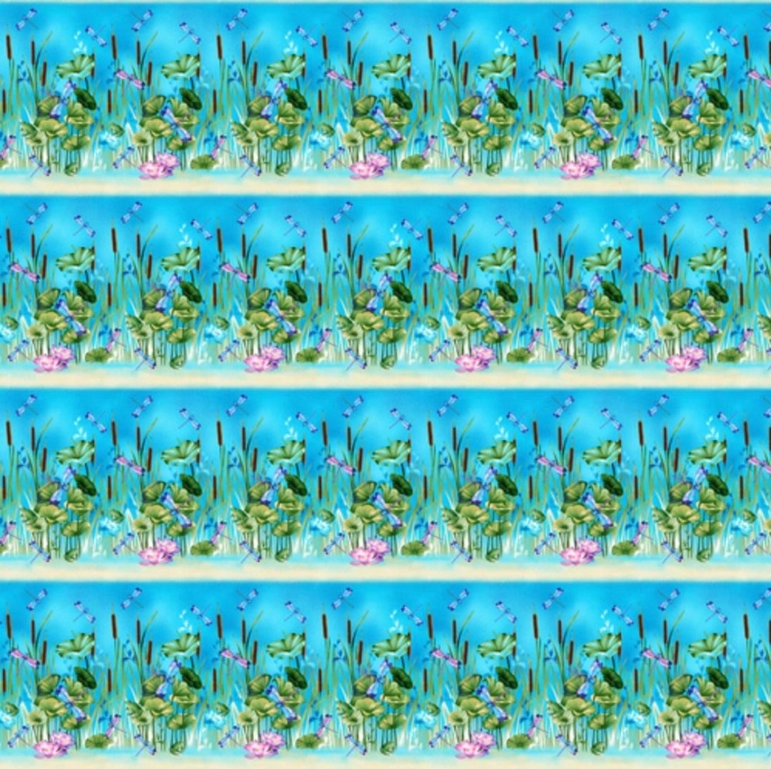 Dragonfly Lagoon Border Stripe 2796 77 Blue By Henry Etsy