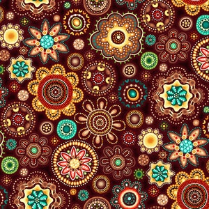 Gondwana – Medallions Brown - Pattern # 60-4131 - by Oasis Fabrics - 100% Cotton Woven Fabric - Choose Your Cut