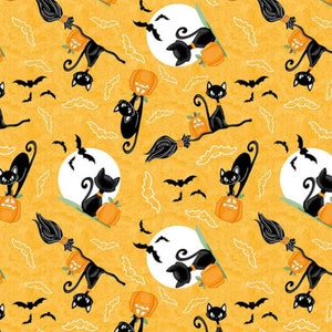 Nights of Olde Salem - #802G-33 Orange - Glow Tossed Cats - by Henry Glass - 100% Cotton Woven Fabric - Choose Your Cut