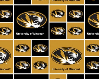 REMNANT 29 Inches - NCAA/Cotton - Missouri Blocks - Sykel Enterprises - Mizzou Tigers - 100% Cotton Woven Fabric