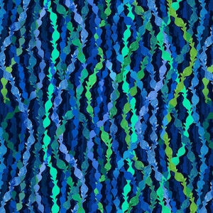 May include: Seamless pattern featuring a repeating design of blue and green teardrop shapes on a dark blue background.