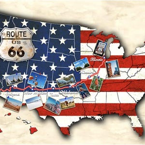 On the Road Again - by Hoffman - # W5414-159-Americana - Historic Route 66 - 100% Cotton Woven Fabric Panel - 25&quot; tall x 42.5&quot; wide
