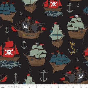 Pirate Tales Main Black - Riley Blake - 100% Cotton Woven Fabric, Choose Your Cut