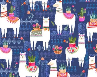 La Llama - La Vida Loca - Pattern # CX9416-NAVY-D - by Michael Miller - 100% Cotton Woven Fabric, Choose Cut
