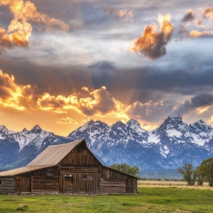 Moulton Barn #AL-4498-1C-1 - Pannello antincendio Sunset (35,5" x 45") - di David Textiles - Grand Tetons - Pannello in tessuto 100% cotone