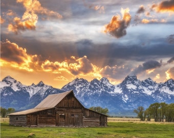 Moulton Barn #AL-4498-1C-1 - Sonnenuntergang Feuer Panel (35.5 &quot;x 45&quot;) - von David Textiles - Grand Tetons - Panel aus 100% Baumwolle Gewebe.&quot;