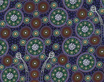 ギャザリング ブッシュ タッカー パープル - パターン GABTP - M & S Textiles Australia - アボリジニ デザイン - 100% コットン織物 - カットを選択