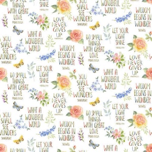 Remnant 29 Inches - GARDEN INSPIRE Q-9357-17 - Flowers / Words of Inspiration - Encouraging Quotes - Henry Glass - 100% Cotton Woven Fabric