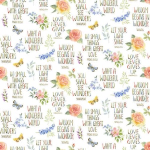 GARDEN INSPIRE Q-9357-17 - Flowers and Words of Inspiration - Encouraging Quotes - by Henry Glass - 100% Cotton Woven Fabric - Choose Cut