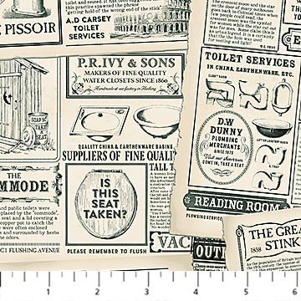 Nature's Calling - Read All About It - Bathroom Newsprint - Pattern # 24036-12 - by Northcott - 100% Cotton Woven Fabric, Choose Your Cut