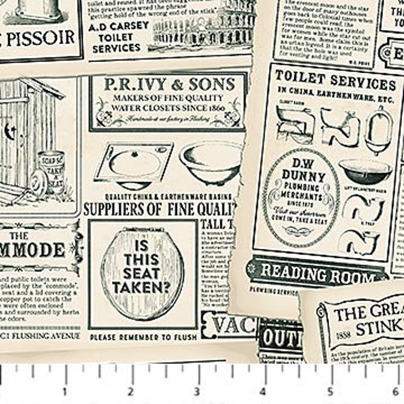 Nature's Calling Read All About It Bathroom Newsprint Pattern 24036-12 by Northcott 100% Cotton Woven Fabric, Choose Your Cut image 1