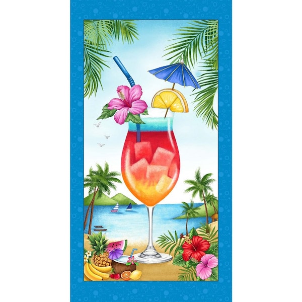 2/3 Yard Cotton Fabric Panel - Greetings From Paradise - Tropical Punch - par Michael Miller - Tissu tissé 100% coton