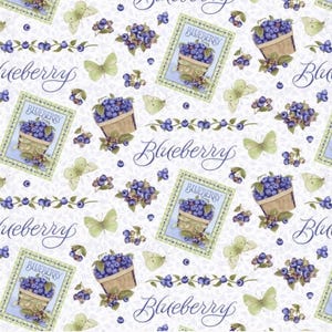Berrylicious #1575-17 White/Blue - Allover Blueberries - by Henry Glass - 100% Cotton Woven Fabric - Choose Your Cut