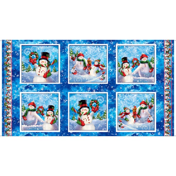 Whirlwind - Snowman Picture Patches - 2/3 Yard Panel - # 28868 -Y - by Quilting Treasures - 100% Cotton Woven Fabric