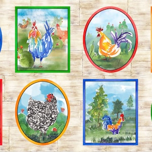 Colorful Roosters - 2/3 Yard Cotton Fabric Panel - by Quilting Treasures - 100% Cotton Woven Fabric