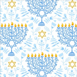 Festival Of Lights - Menorahs on White - #A-203-ML - by Andover - 100% Cotton Woven Fabric - Choose Cut