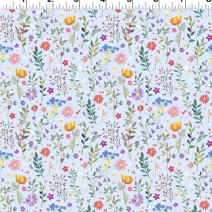Simple Life Digital Petite Fleur - #Y4335-87 Colore denim chiaro - di Clothworks - Tessuto 100% cotone - Scegli il tuo taglio