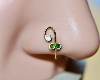 Nose Cuff- White Flower Nose Cuff- Clip on Cuff- Dainty Nose Jewelry- Gold or Silver Cuff- Adjustable Nose Ring