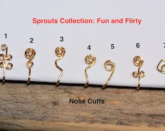 Nose Cuff Set- Adjustable Fake Nose Rings- Pierceless Nose Cuff- No Piercing Needed Sprouts Collection by I Like Studs