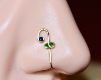 Nose Cuff- Blue Flower Clip-on Nose Ring- Tiny Dot Flower Cuff- Flower Collection by I Like Studs