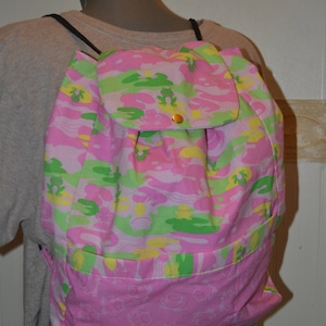 Pink Camouflage Frog Print Backpack Cinch Sack Drawstring Gym Bag Purse Fully Lined 15&quot; x 16&quot; Handy Tote Bag