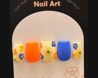 Frühlingsnägel | Handgemachte wiederverwendbare Matte Finish Press Ons | Gartennägel | Blumen Nagel Set | Geschenke für Sie