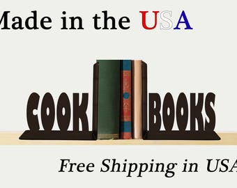 Cook Books Bookends, Kitchen Decor, Metal Art, Book Ends, Book Shelf, Recipe Books, Library, Home Decor, Free USA Shipping, BE1004