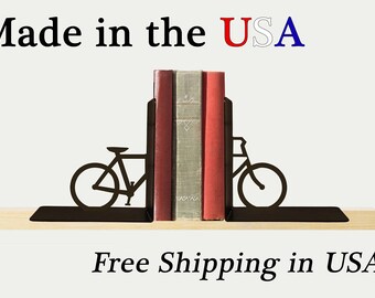 Bicycle Bookends, Sports Decor, Cyclist, Metal Art, Book Ends, Book Shelf, Kids Room Decor, Library, Home Decor, Free USA Shipping, BE1012