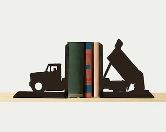 Dump Truck Bookends, Fun Decor, Metal Art, Heavy Equipment Art, Book Shelf, Kid's Room Decor, Library, Home Decor, Free USA Shipping, BE1029