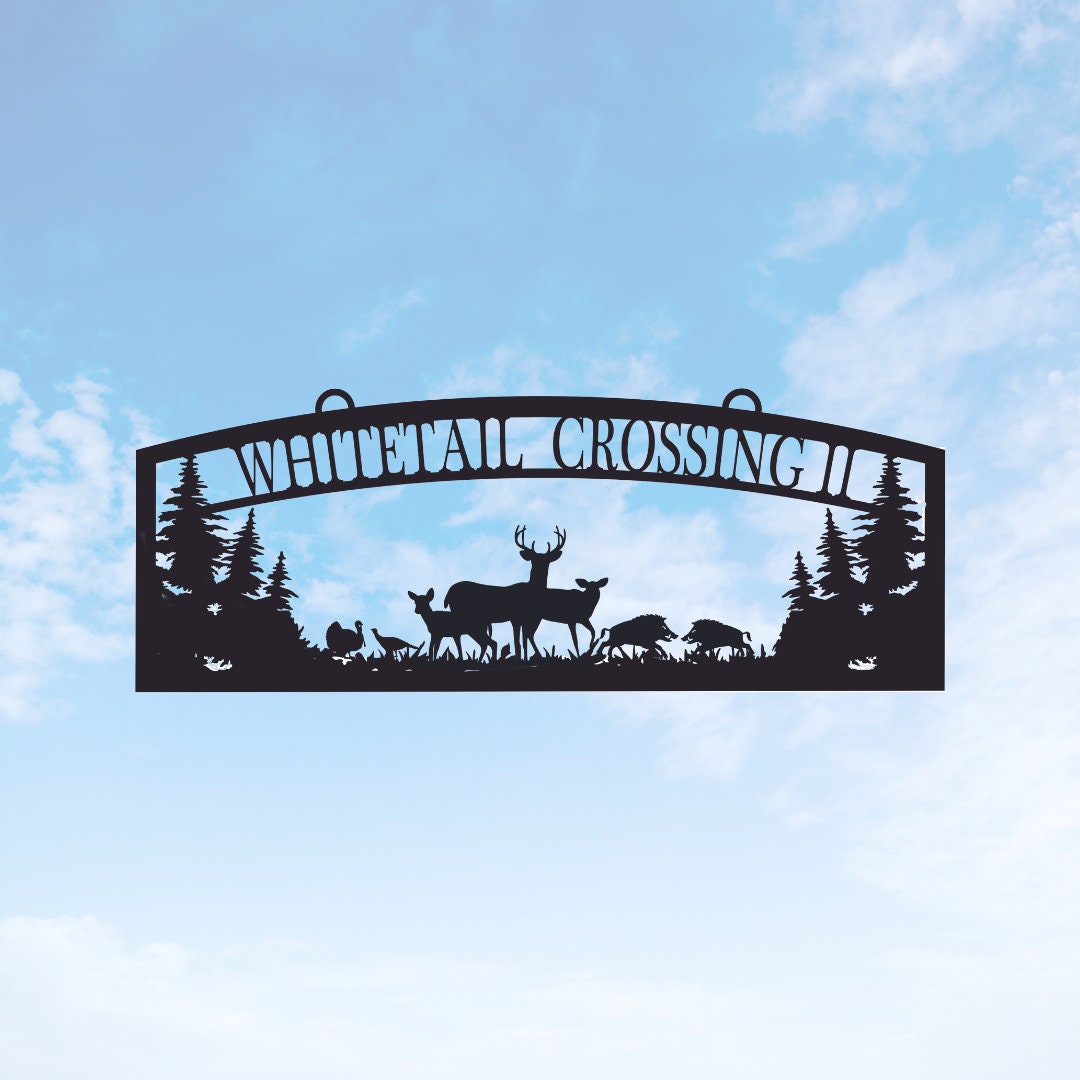 Large Entrance/gate Ranch Sign With Deer Family, Personalized Metal