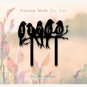 5 Birds on a Limb Metal Address Stake, Custom House Number Yard Sign, Outdoor Rustic Decor, Garden Metal Plaque  HN1107