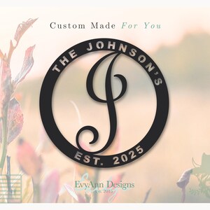 20&quot; Custom Metal Last Name Monogram Sign – Family Initial with Established Date | Wedding Gift | Housewarming Decor | DS1006