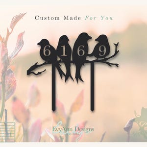 4 Birds on a Limb Metal Address Stake – Custom House Number Yard Sign – Personalized Garden Decor – Rustic Outdoor Lawn Art | HN1116