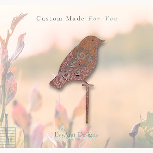 Rusted Metal Songbird Yard Art: Rustic Garden Stake, Handmade in Tennessee