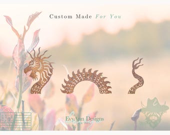 Rusted Metal Dragon Garden Stake Set - 3-Piece Yard Art | Outdoor Chinese Dragon Decor | Rustic Garden Sculpture | RA1020