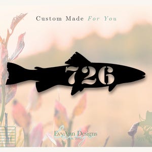 Custom Fish House Number Sign – Metal Address Plaque with Fish Design, Lake Cabin Decor, Outdoor Fishing Lodge Sign HN1094