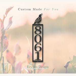 Vertical Bird House Number Sign: Modern Metal Address Plaque